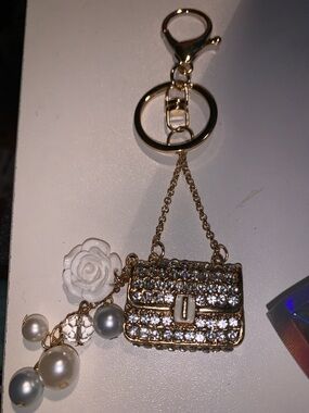 Crystal Mini Purse/bag charm Keychain with Pearl Accent